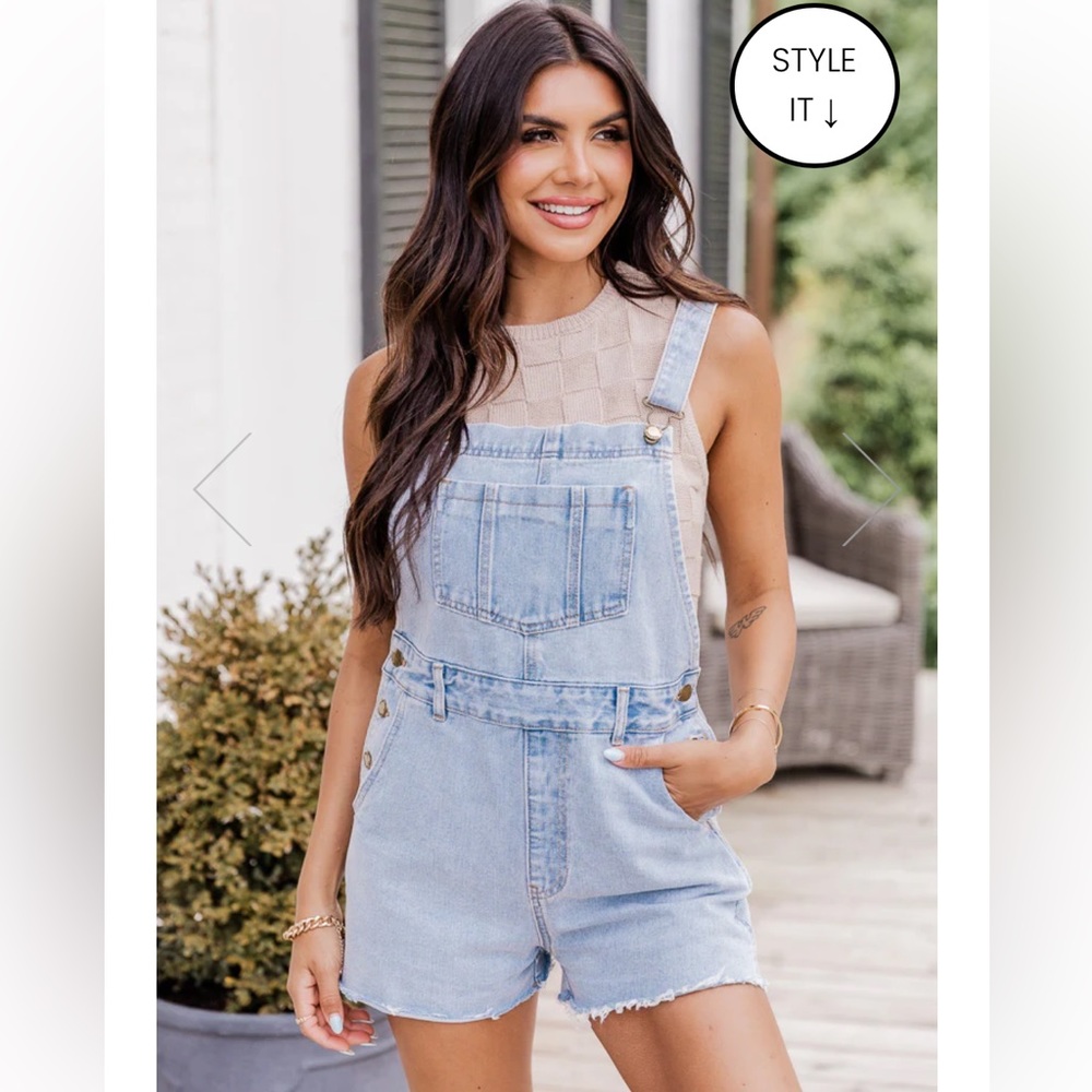 Light Wash Short Overalls